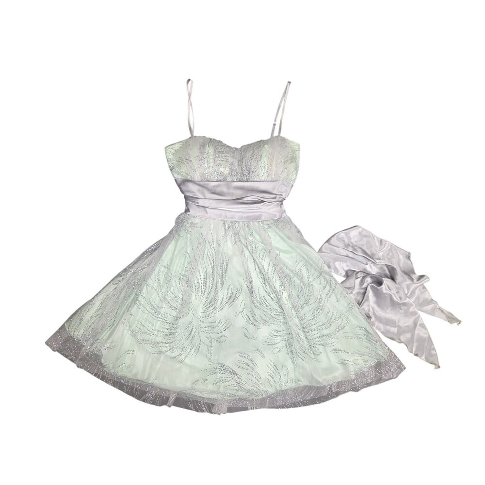 Deb Mint Green Silver Sparkle Glitter Strapless Homecoming Prom Dress Size 5/6